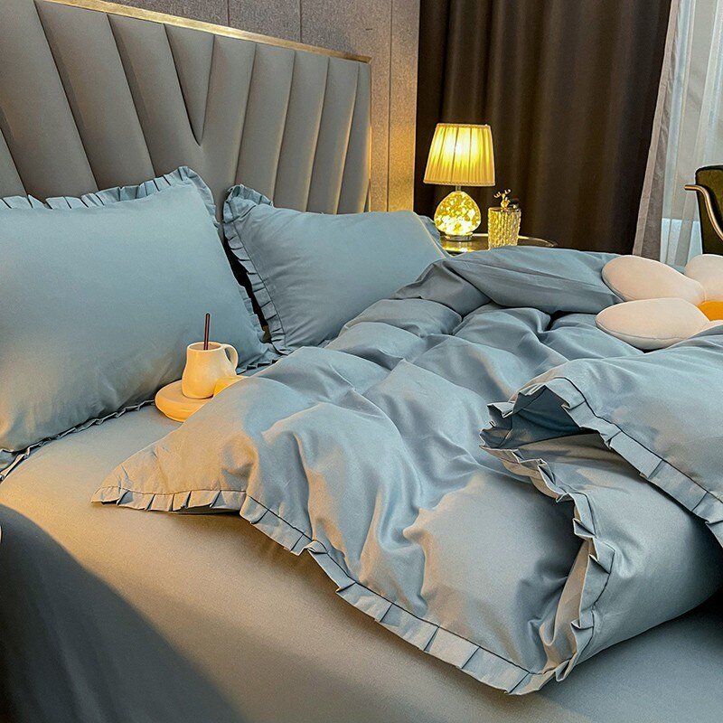Chic Solid Color Duvet Cover Twin Double Queen King Size 100% Microfiber Soft Duvet Cover Set Duvet Cover Bed sheet Pillow Shams 4