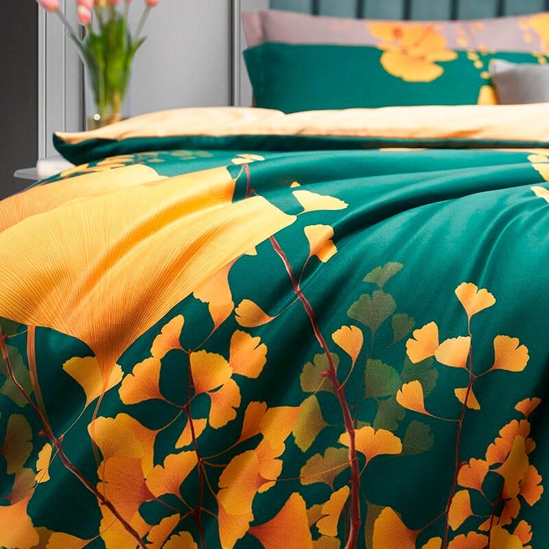 100%Cotton Queen Size Yellow Ginkgo Leaves Bedding Set Bright Duvet Cover with Zipper 1 Bed sheet 2 Pillowcases Easy care Soft 2