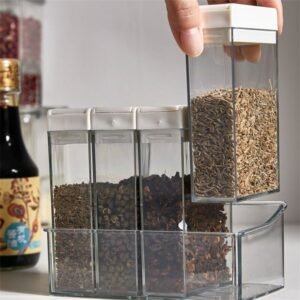 2 Sets (8pcs) Spice Storage Containers Seasoning Box Set with Shaker Lids Kitchen Condiment Salt Sugar Bottle Jar Plastic Clear 1