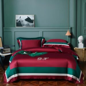 Geometric Vibrant Red Green Chic Patchwork Duvet Cover Luxury Premium Egyptian Cotton Bedding King Queen Bedsheet Pillow shams 1
