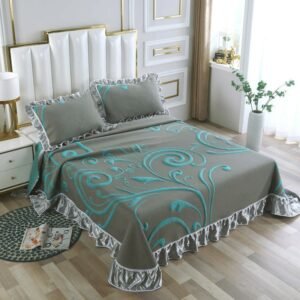 3/5Pcs 100% Cotton Knitted Weave Bedspread Coverlet Blanket Pillow shams with Rufflers Super Soft for all seasons 90X96"/96X104" 1
