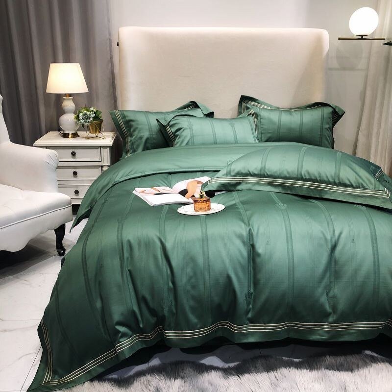 Embroidered Frame Chic Jacquard Duvet Cover Bed Sheet Pillowcases 1000TCEgyptian Cotton Green Bedding set Double Queen King 4Pcs 2