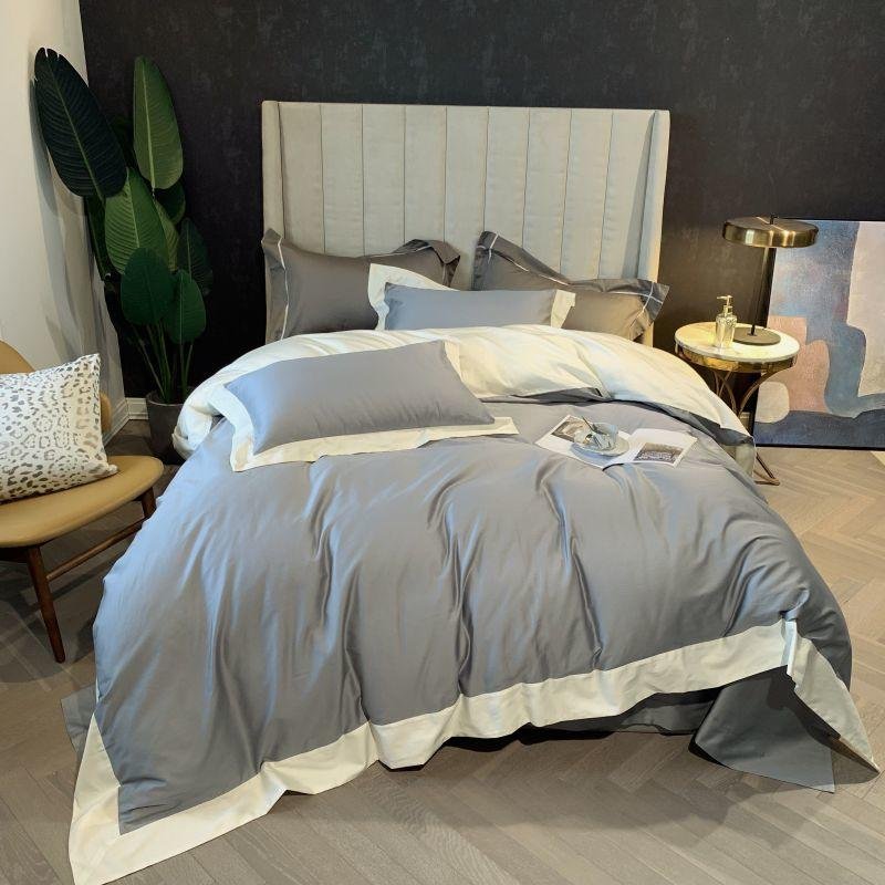 Ultra Soft Egyptian Cotton Hotel Duvet Cover Set Queen King size Navy White Patchwork Luxury Bedding Set Fitted Sheet Pillowcase 1
