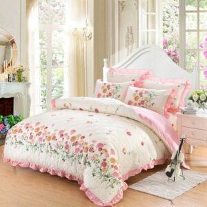Floral Duvet Cover Set Botanical Flowers Printed 100% Cotton Quilted Comforter Cover Bed Coverlet Pillow shams Bedding 4/6Pcs 1