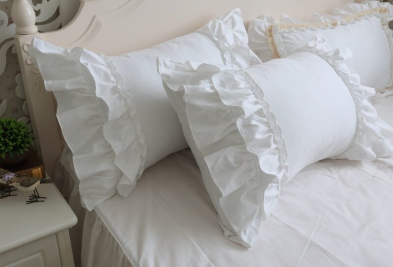 Shabby Solid color Duvet Cover Bedskirt Pillow shams 4Pcs 100%Cotton Twin Queen King size Girls Ruffled White Bedding set 6