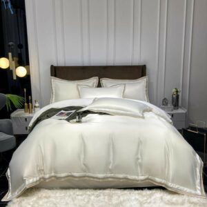 Luxury Silky Soft Rayon Satin Cotton Duvet cover set Solid Color Queen King 4Pcs Bedding set with 1 Bed Sheet 2 Pillow shams 1