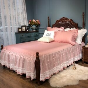 150X200cm/180X200cm Bed skirt Luxury White Lace Bed Skirt 18 Inch Drop Romantic Girls Bed Sheets Elegant 4 Corner Split Bedskirt 1