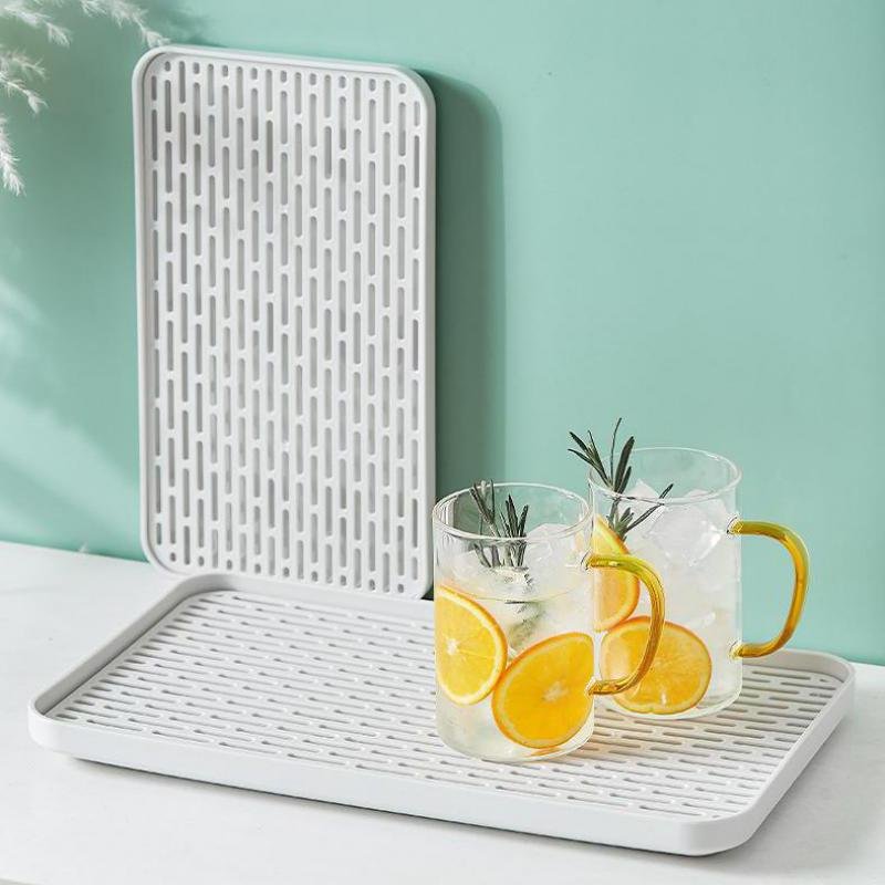 2pcs Double-layer Sink Caddy Sponge Cup Dish Drainer Mat Drying Tray Kitchen Counter Fruit Storage Organizer White Plastic 2