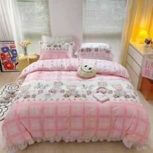 100%Cotton Kawaii Cute Toy Bears Bedding se1Duvet Cover with Zipper 1Bed Sheet 2Pillowcases Queen Double size for Boys Girls 1