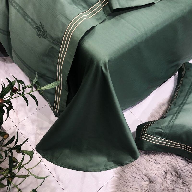 Embroidered Frame Chic Jacquard Duvet Cover Bed Sheet Pillowcases 1000TCEgyptian Cotton Green Bedding set Double Queen King 4Pcs 6