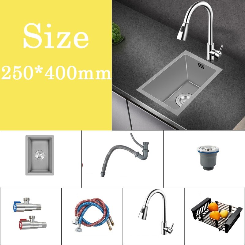 Small Gray Kitchen Sink Above Counter or Undermount 304 Stainless Steel Single Bowl Washing Basin Drain Accessories for Kitchen 4