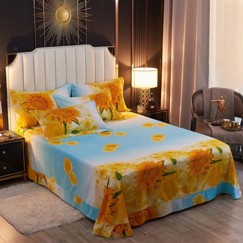 100%Cotton Brushed Ultra Soft Friendly Duvet Cover Set 4Pcs Sunflowers Blossom Bedding set Queen King size Bed Sheet Pillowcases 2
