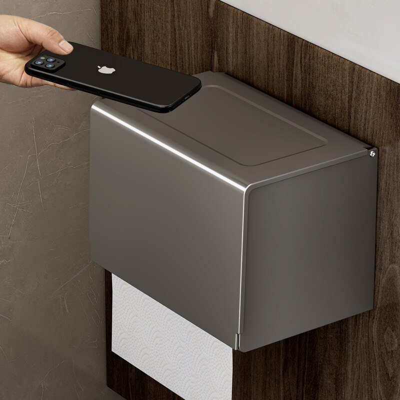 Toilet Paper Holder Aluminum Alloy Tissue Box No Drilling Paper Roll Holder Phone Shelf Bathroom Storage Organizer 2