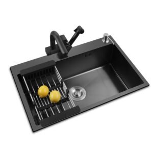 Kitchen Sink Black Nano Sink Single Bowl Wash Basin Kitchen Accessories Drain Set Stainless Steel Topmount/Drop-In/Undermount 1