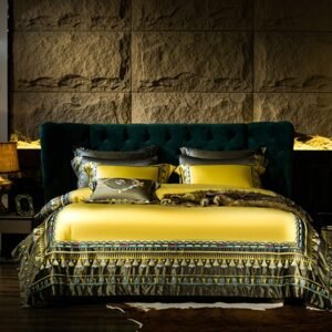 Satin like Silk Cotton/Egyptian Cotton Patchwork Golden Duvet Cover Palace King size 4Pcs Bedding Set Queen Bed Sheet Pillowcase 1