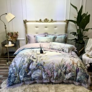 Vibrant Rich Color Chic Leaves Botanical 4Pcs Bedding set 1000TC Egyptian Cotton Soft Silky Duvet Cover Bed Sheet Pillowcases 1