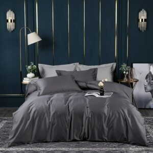 Solid Gray Egyptian Cotton Luxury Bedding Set High Thread Count Long Staple Weave Silky Soft Breathable Duvet Cover Bed Sheet 1