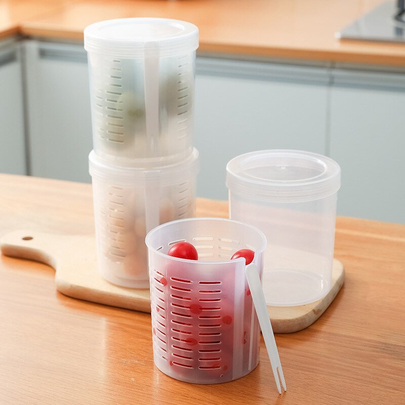 4pcs Portable Fruit Storage Container Box Set with Fork Drainer for Lunch Refrigerator Organizer Food Preservation Transparent 2