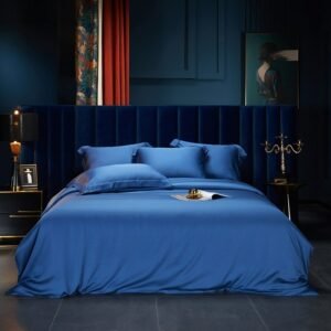 Eucalyptus Lyocell Royal blue Plain Bedding set Queen King 4/6Pcs Touch Cooling Silky Soft Duvet Cover Bed Sheet Pillowcases 1