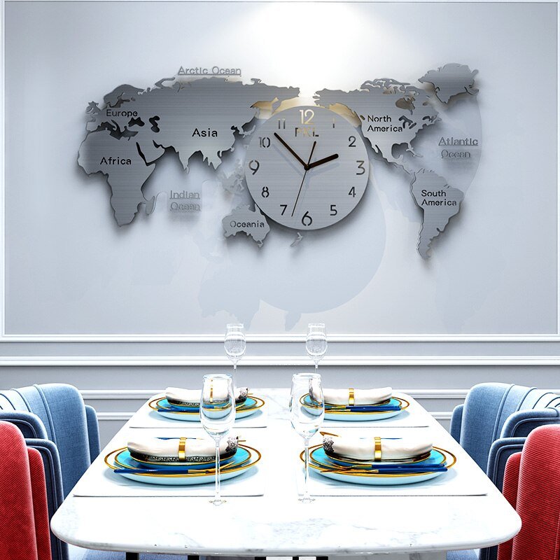 Nordic Luxury Wall Clock Modern Design Living Room Gold Silent Nordic Creative World Map Modern Wall Decoration Items XF20YH 1