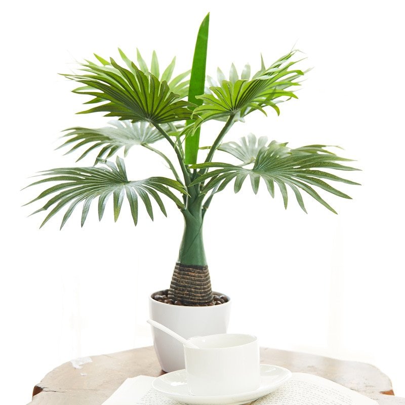 40cm 8 Head Tropical Palm Tree Artificial Plants Fake Potted Tree Branch Silk Leaf Small Desktop landscape For Home Office Decor 5