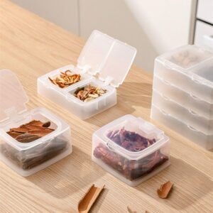 4pcs Stackable Small Food Storage Container Box with Flip Lid Dividers Clear Plastic Kitchen Refrigerator Drawer Organizer 1