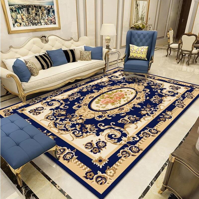 European Classical Style Red Floral Carpet Living Room Palace Pattern Rug Bedroom Blue Large Carpets Coffee Table Non-slip Mat 1