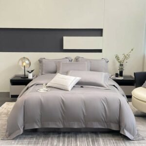 4Pcs Luxury Soft 1000TC Egyptian Cotton Grey Hotel Duvet Cover Stripe Embroidery Comforter cover set 1Bed Sheet 2 Pillowcases 1