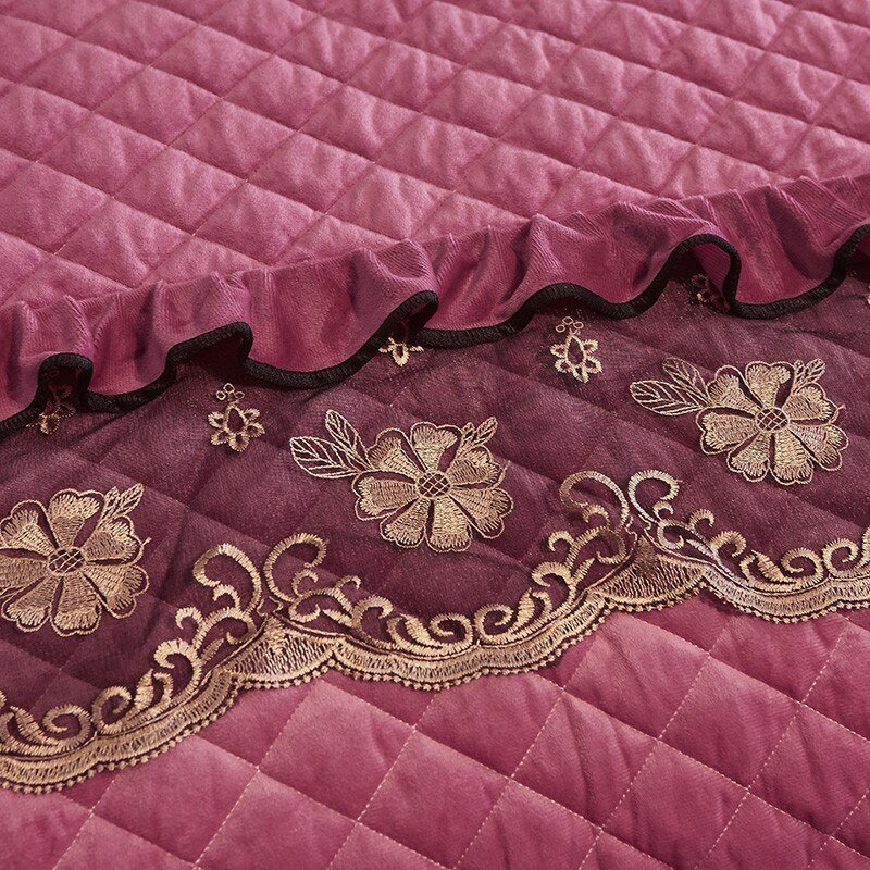 Velvet Diamond Quilted Bedspread with Drop Dust Ruffles Bed Cover set Super Soft Warm 250X250/250X270cm 3/5Pcs 4