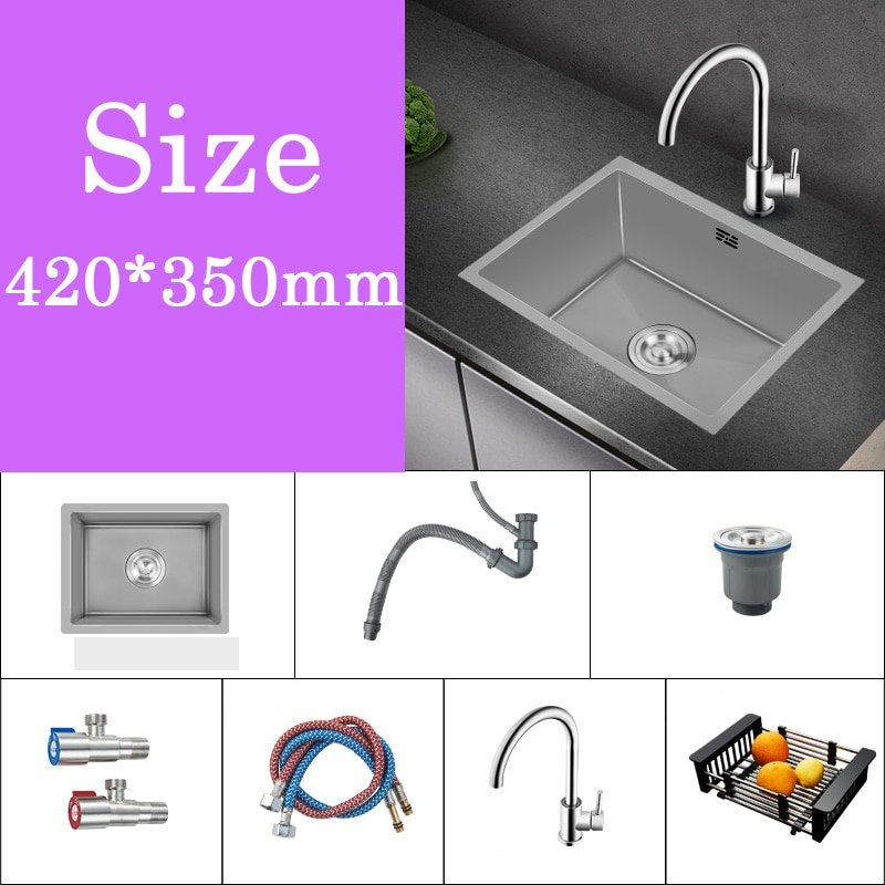 Small Gray Kitchen Sink Above Counter or Undermount 304 Stainless Steel Single Bowl Washing Basin Drain Accessories for Kitchen 6