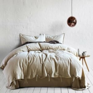 45%Cotton 55%Linen Khaki Duvet Cover Set Luxury Bedding Linen Ultra Soft Breathable 1 Comforter Cover 1 Bed Sheet 2 Pillow Shams 1