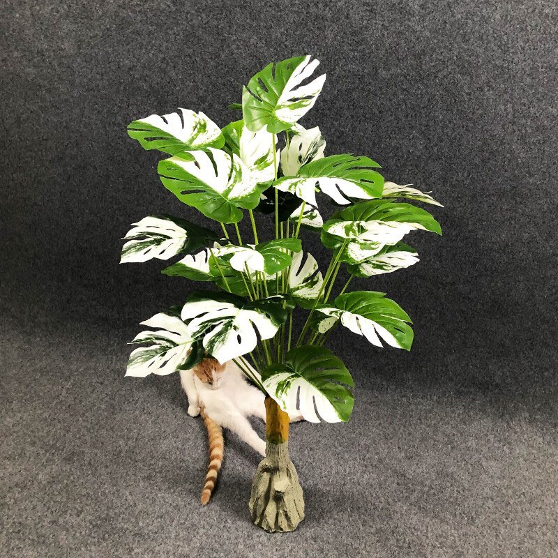 95cm 24 Forks Tropical Monstera Large Artificial Plants Fake Palm Tree Branch White Plastic Turtle Leafs For Home Garden Decor 2