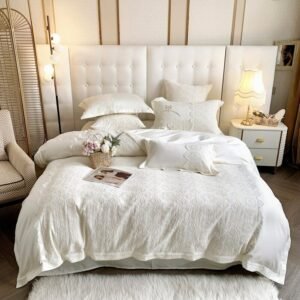 Boho Chic Lace White Egyptian Cotton Bedding Set Romantic Elegant Style Bedding set Soft Comforter Cover Bed Sheet Pillowcases 1