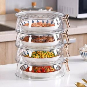 2/3/4 Layers Multifunction Stackable Food Cover Clear Dustproof Heat Preservation Kitchen Organizer Dining Table PET Plastic 1