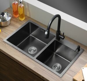Kitchen Sink Nano Double-slot Bowl Vegetable Wash Basin Drain Faucet Set Accessories 304 Stainless Steel Topmount Undercounter 1