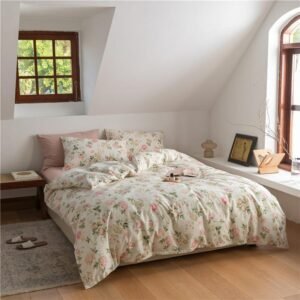 Fresh Garden Pink Floral Duvet Cover Twin Soft Comfy 100%Cotton Reversible Colorful Floral Bedding Set 1Bed sheet 2 Pillowcases 1