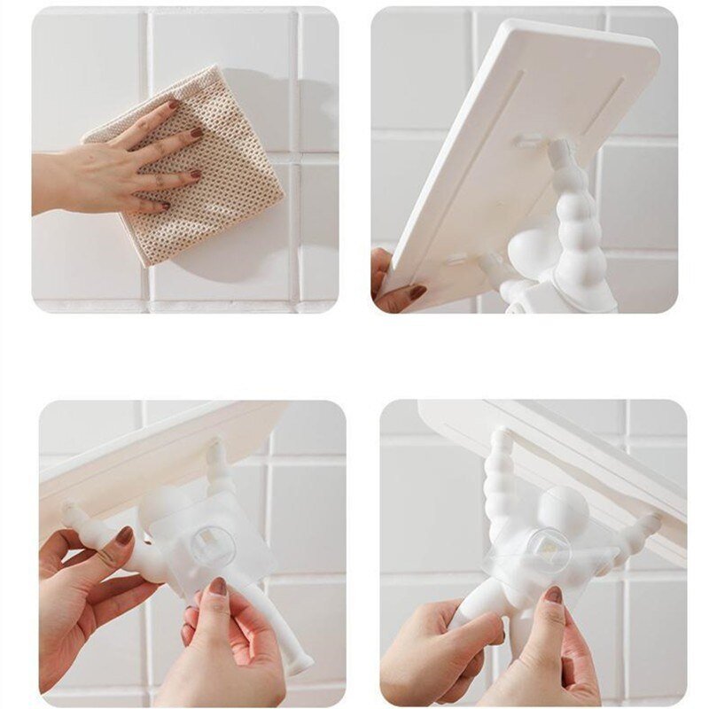 2pcs Creative Astronaut Bathroom Shelf Rack Storage Organizer Self-adhesive Plastic Wall Hanging Cosmetic White No Drill 5