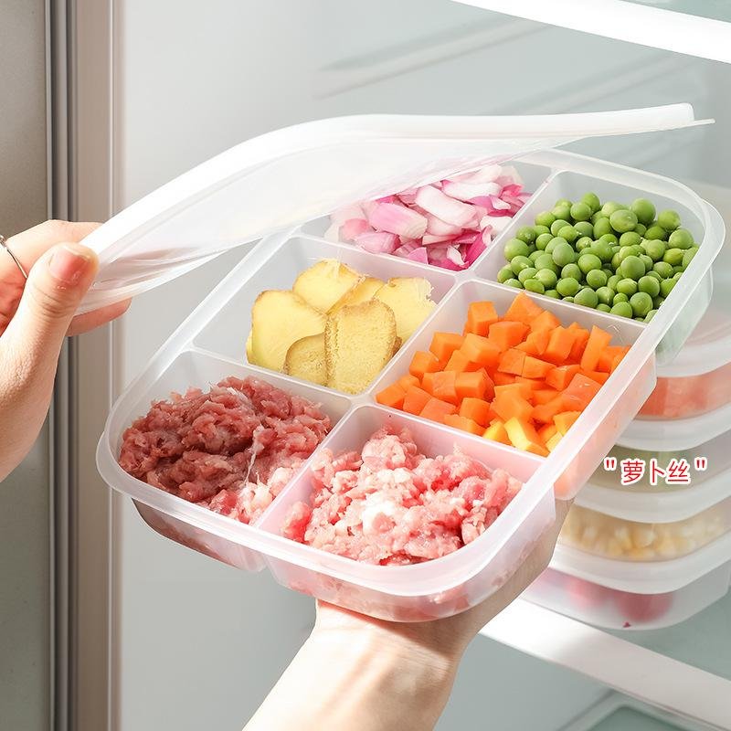 3pcs 5/6 Grids Side Dish Container Meat Food Preservation Box with Lids Refrigerator Freezer Storage Organizers Transparant PP 3