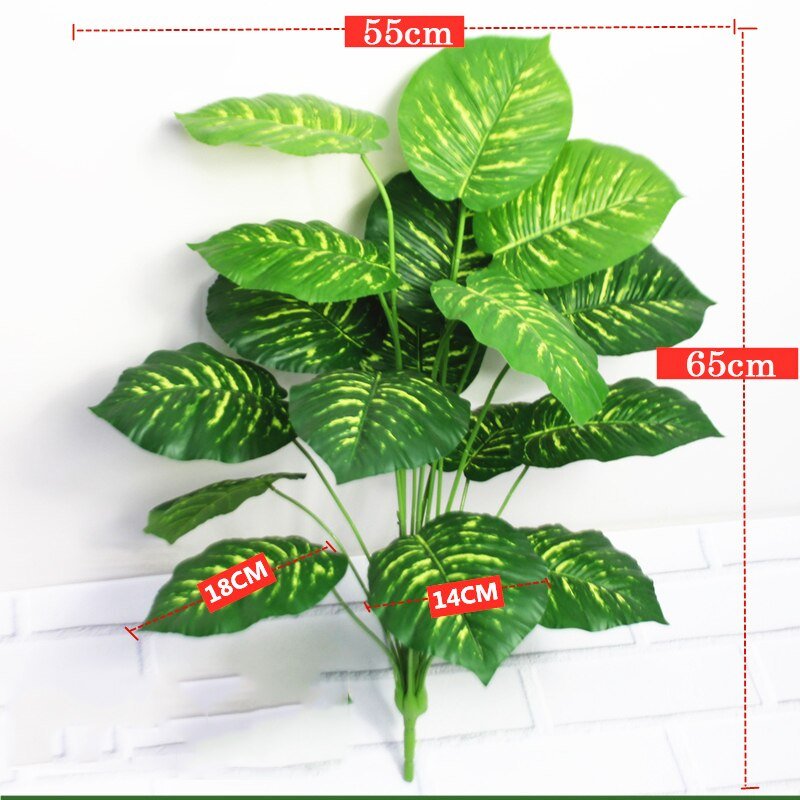 65cm 18 Fork Large Artificial Plants Tropical Monstera Fake Plastic Tree Big Leaves Green False Turtle Leaf For Home Party Decor 3