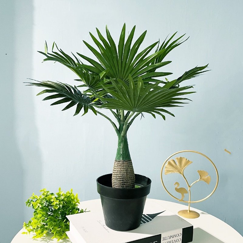40cm 8 Heads Tropical Artificial Banana Plants Small Palm Tree Branch Fake Monstera Plants Silk Musa Leaves Desktop Landscape 4