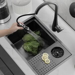 Black Nano Kitchen Sink With Cover Wash Basin Single slot Bowl Hidden Bar Kitchen Sink Faucet Drain Accessories For Home Fixture 1