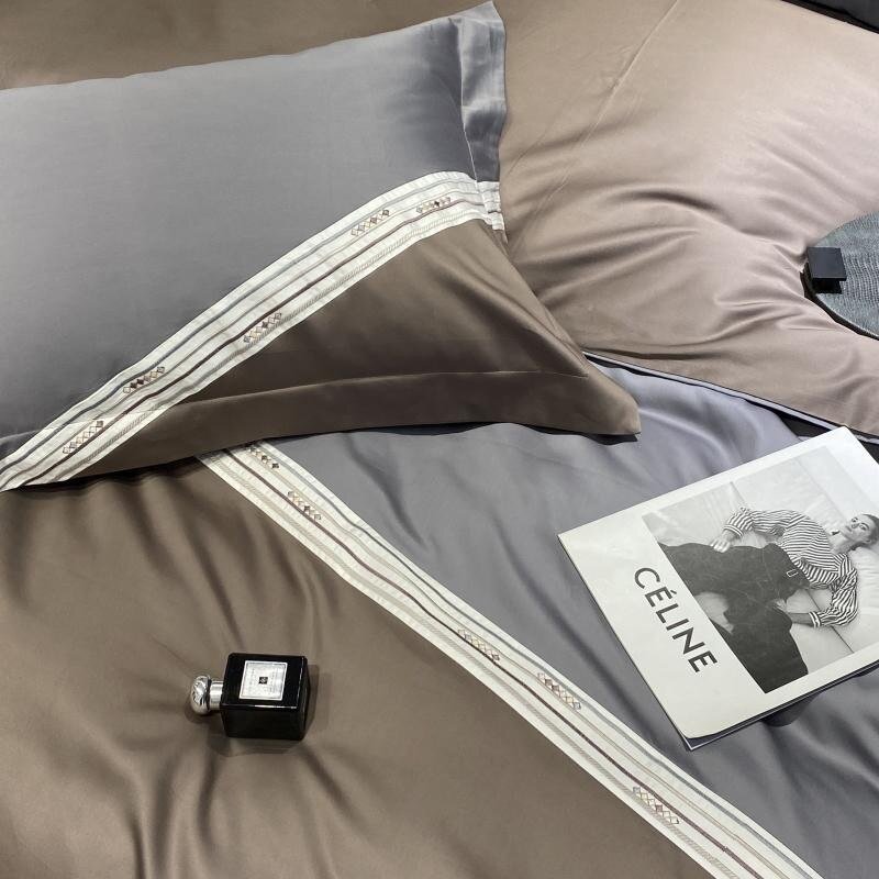 4Pcs 1000TC Premium Egyptian Cotton Grey/Coffee Geometric Patchwork Duvet Cover set Bed Sheet Pillowcases Double Queen King Size 4