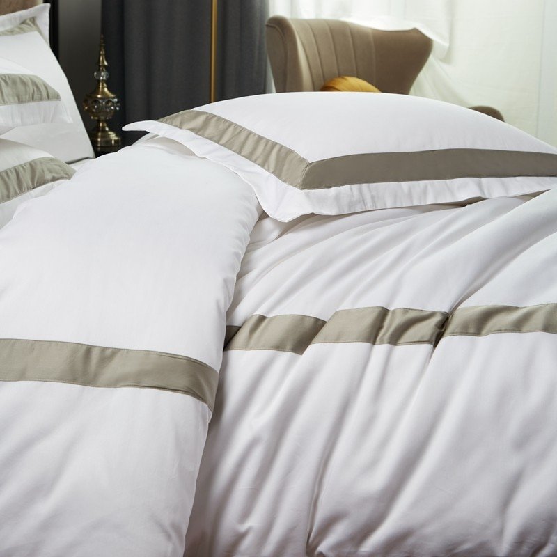 100%Cotton Luxury 600 TC White Premium Hotel Bedding set Classic and Frame Patchwork Duvet Cover set Bed Sheet Pillowcases 4
