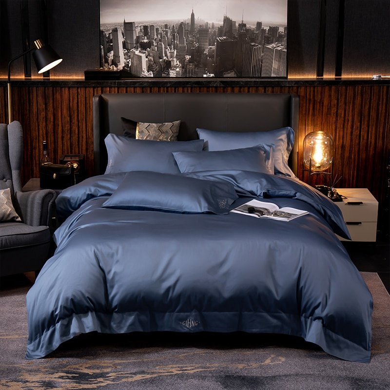 Silky Soft Egyptian Cotton Duvet Cover Bed Sheet Set Queen King size Hotel Brief Solid Color Bedding Set Comforter Cover Set 5
