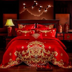 Oriental Chic Embroidery Duvet Cover 100%Cotton Red Weddding Luxury Bedding Set Cotton Flat Sheet/Bedspread Pillowcase 4/6/10Pcs 1