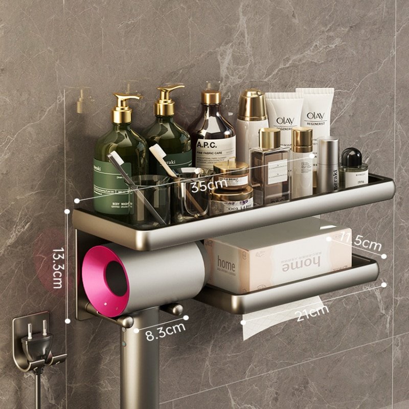 Bathroom Shelf Makeup Storage Organizer Aluminum Alloy Hair Dryer Holder Bathroom Accessories Wall Shelf 5