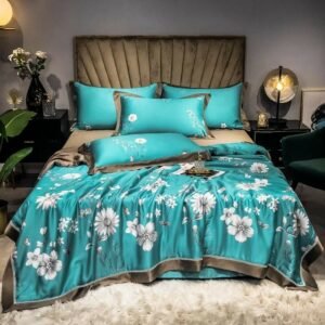 Vibrant Blossom Flowers Leaves Summer Bedding Set Bamboo Lyocell Cooling Quilt Set Coverlet Bedspread Bed Sheet Pillowcases 1