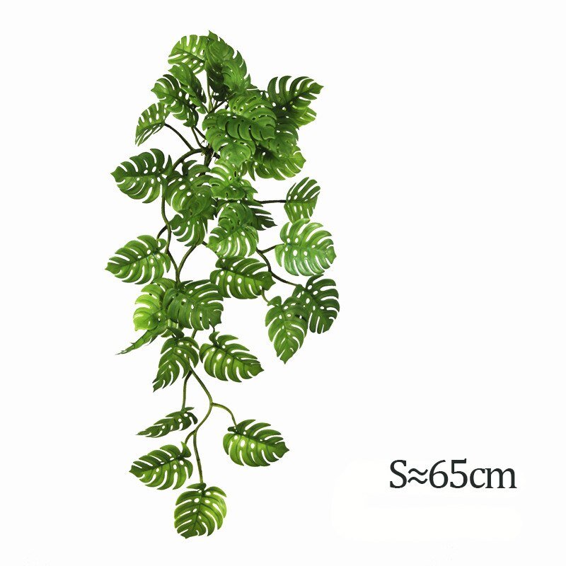 25-85cm Artificial Hanging Plants Vines Fronds Wall Tree Fake Monstera Rattan Plastic Palm Leaves For Home Garden Shop Decor 6