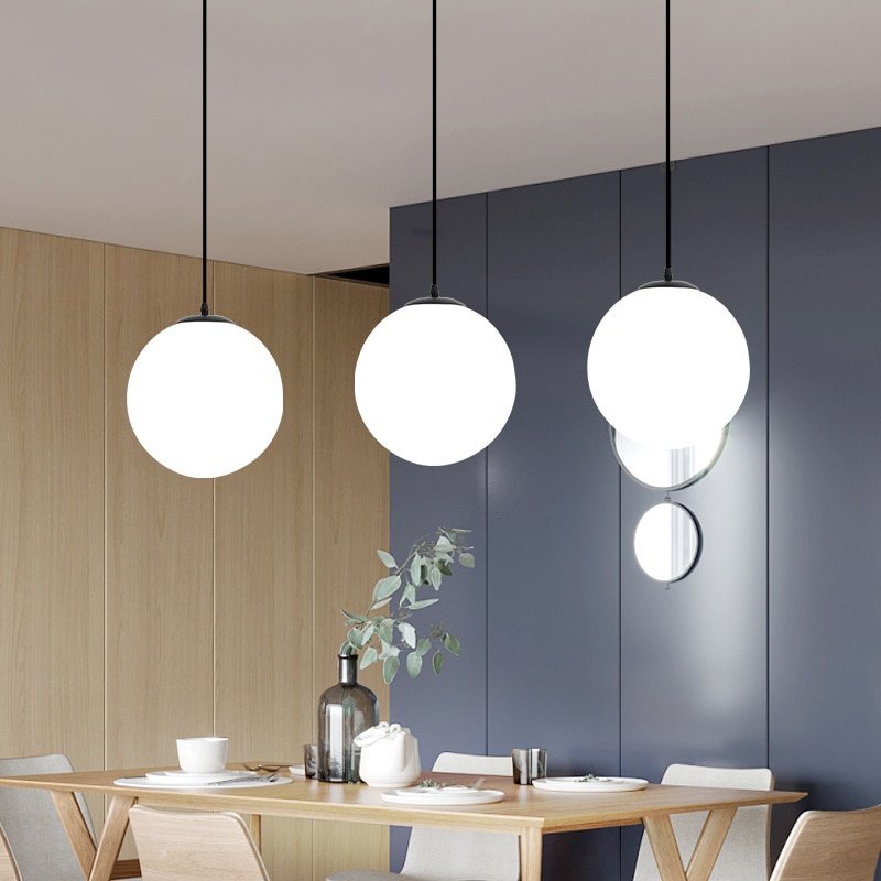 Simple Design White Glass Ball Pendant Lamp For Dining Living Room Bedroom Luminaire Idoor Lighting Decoration LED Free Shiping 5