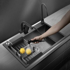 Multiple Sizes Stainless Steel Kitchen Sink Black Nano Single Bowl Wash Basin Kitchen Accessories Drain Set Topmount/Undermount 1